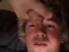 Fucking the twink's mouth and cumming on his face